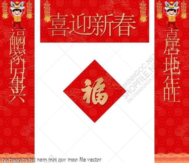 bo trang tri tet nam moi quy mao file vector